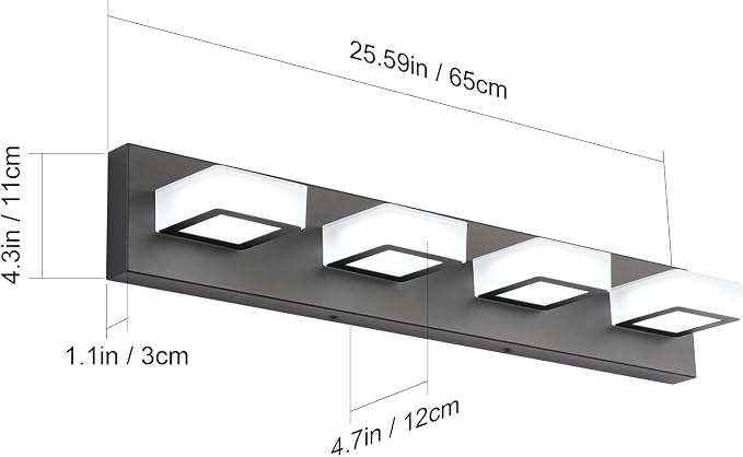 Ralbay LED Black 4 Lights Acrylic Lighting Fixtures Modern Matte Black Bathroom - Image 6