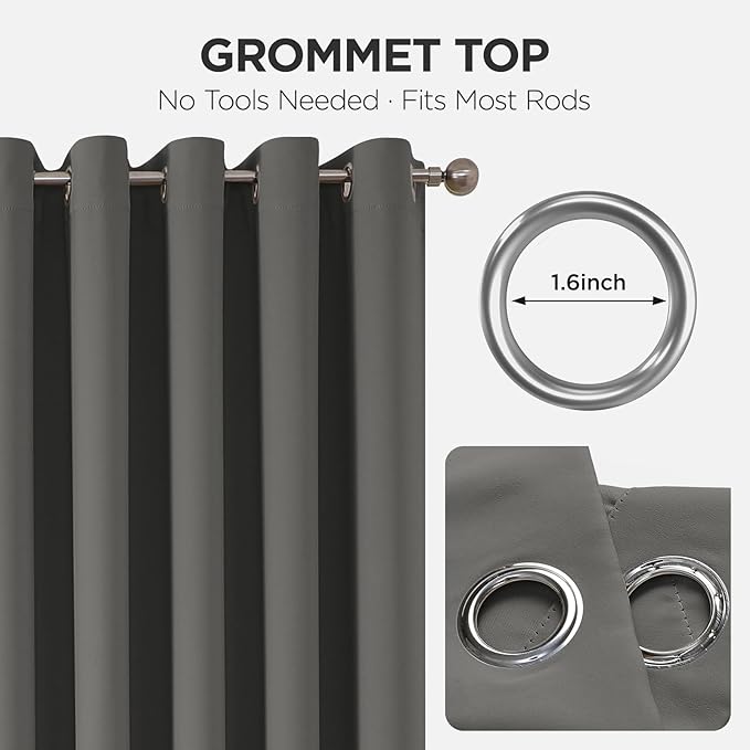 Joydeco Blackout Patio Sliding Door Curtains 108 Inches Long, Grommet Privacy Room Divider Curtains, Extra Wide Thermal Blackout Drapes for Bedroom Living Room (Light Grey, 100Wx108L, 1 Panel)