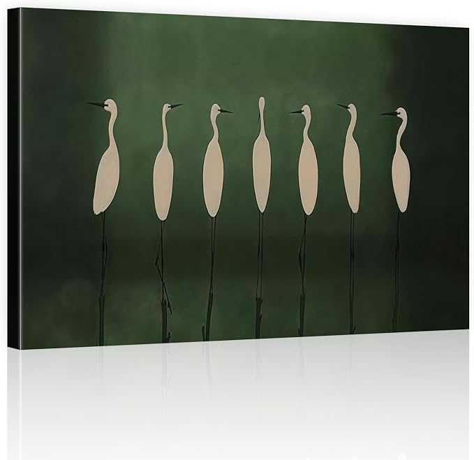 ALMLZL Egret Canvas Wall Art Elegant White Birds Heron Poster Minimalist by ALMLZL