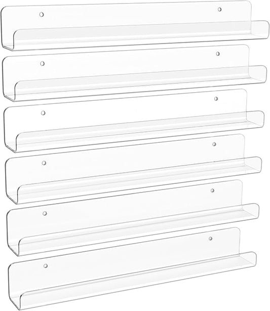 upsimples 6 Pack Clear Acrylic Shelves, 1.7" x12" Clear Wall Shelves by upsimples