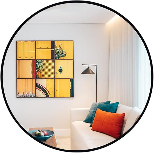 Oruii Round Mirror 30 inch, Large Black Circle Mirror Metal Frame, Large Black by OruiiMirror