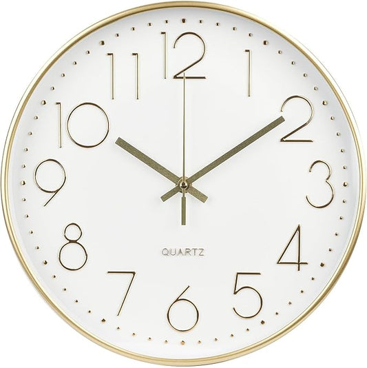 Wall Clock 12 Inch Non-Ticking Silent Modern Simple Style Round Decor Clock by BAKBRAND