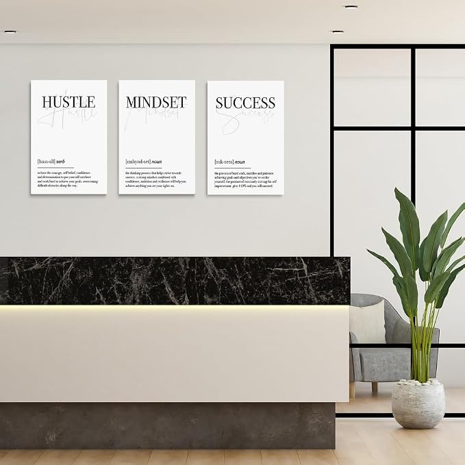 GUBIYU Black and White Hustle Motivational Wall Art Frame Canvas Success Wall - Image 4