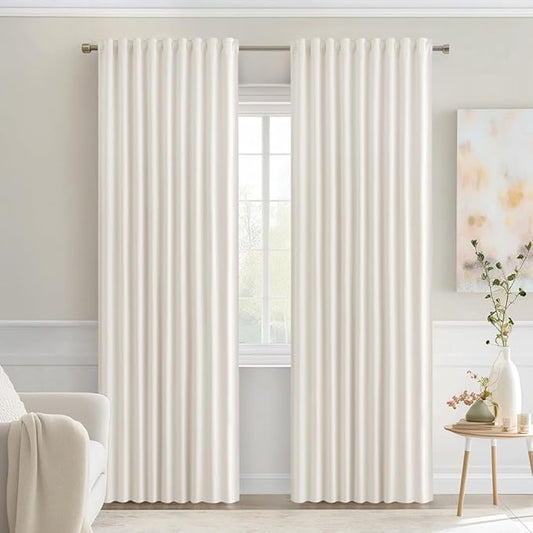 MIULEE Ivory Back Tab Blackout Curtains 90 Inches Long 2 Panels Set by MIULEE