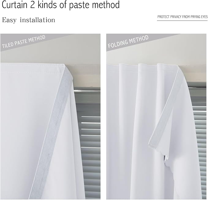 Thermal Blackout Curtains with Self-Adhesive Tape, No Rod No Drill Easy Install - Image 6