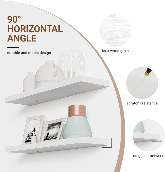 Heimlove Floating Shelves for Wall 36 Inches Long, 9.3" Deep White Floating - Image 5
