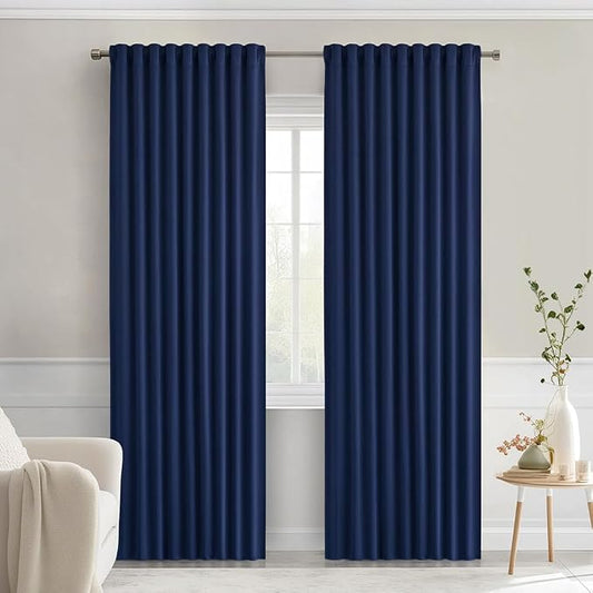 MIULEE Navy Blue Back Tab Blackout Curtains 90 Inches Long 2 Panels Set by MIULEE