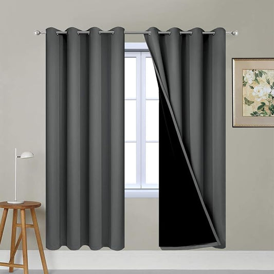 Yakamok 63 Inches Long Dark Gray 100% Blackout Curtains, Noise Reducing Window by Yakamok