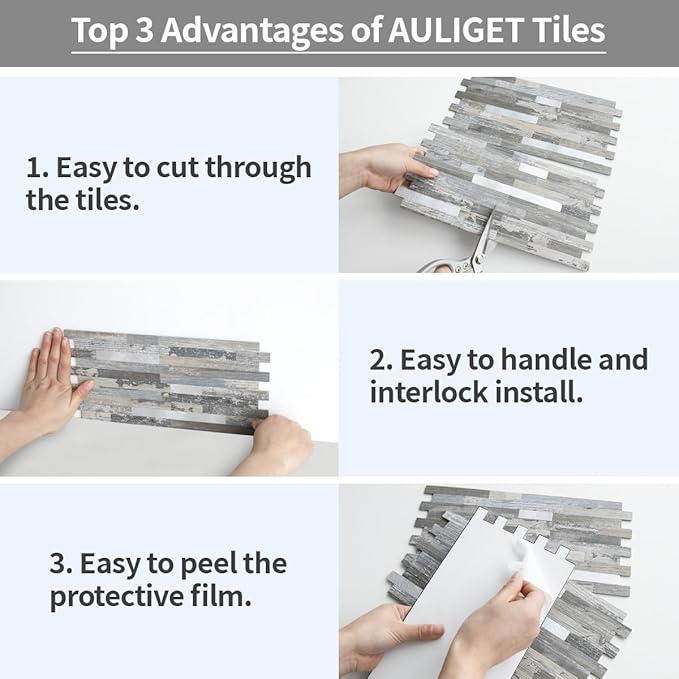 AULIGET 20 Sheets Peel and Stick Backsplash, Distressed Wood Look PVC Wall - Image 7