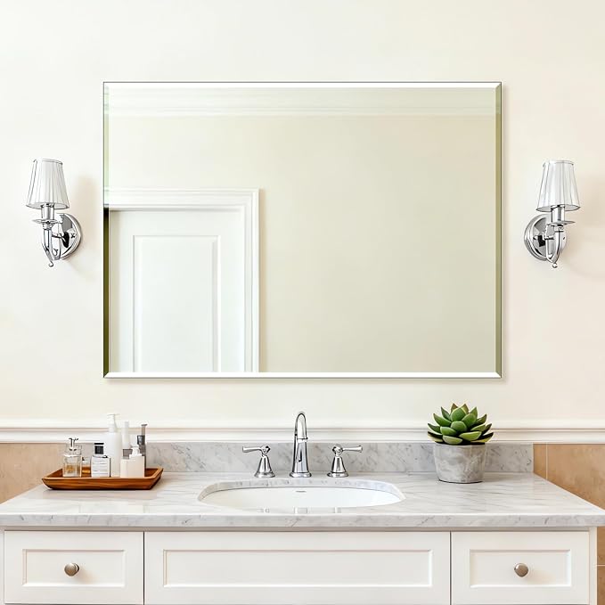Ruomeng Frameless Mirror for Wall, 48x36 Inch Bathroom Vanity Mirror Farmhouse - Image 3