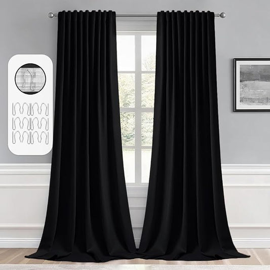 MIULEE Black Back Tab Blackout Curtains 95 Inch Length 2 Panels Set by MIULEE