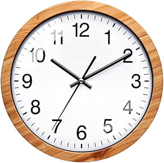 NUOVO 10 Inch Wooden Round Wall Clock Silent & Non-Ticking Retro Wall Clock by Unknown