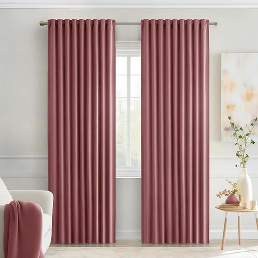 MIULEE Dusty Rose Back Tab Blackout Curtains 90 Inches Long 2 Panels Set by MIULEE