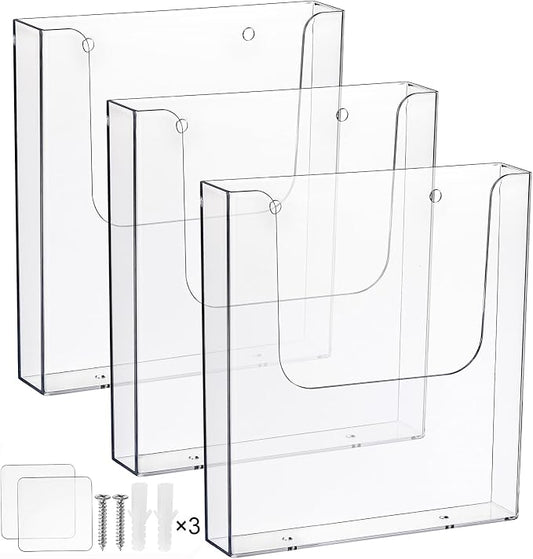 3 Pack Acrylic Brochure Holder, 8.5 x 11 Inch Brochure Holder Wall Mount by Suwimut