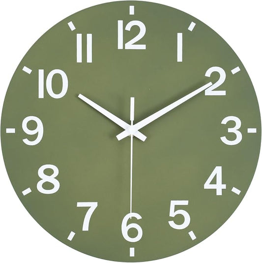 HZDHCLH Wall Clock 8 Inch Silent Non Ticking Wood Battery Operated Green Wooden by HZDHCLH