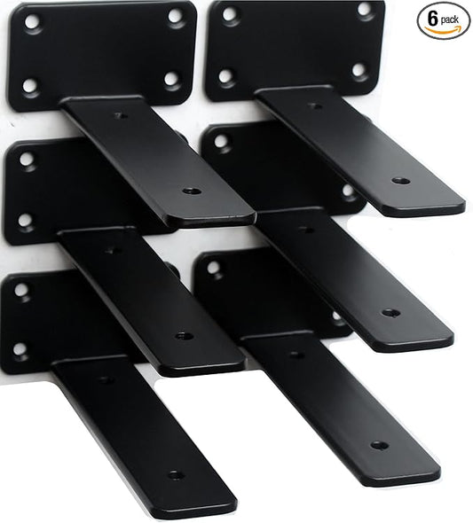 6 Pack - 5 inch Black Hidden L Shelf Bracket Iron Floating Shelf Brackets by MHMYDZ