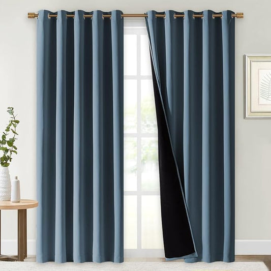 NICETOWN 100% Blackout Window Curtain Panels, Smoky Blue, 2 Pieces, Cold and by NICETOWN