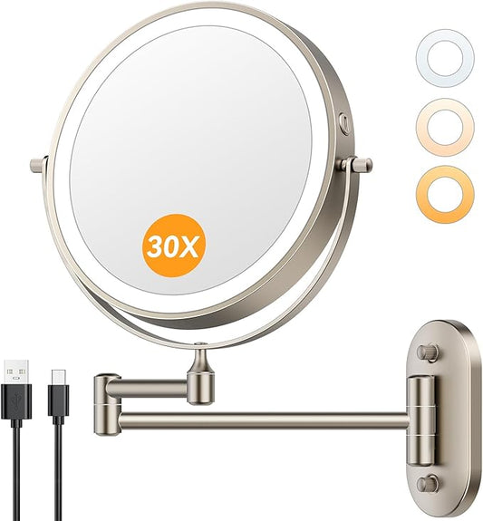 Auxmir 1X/30X Wall Mounted Lighted Makeup Mirror, Touch Dimmable 3 Color Lights by Auxmir