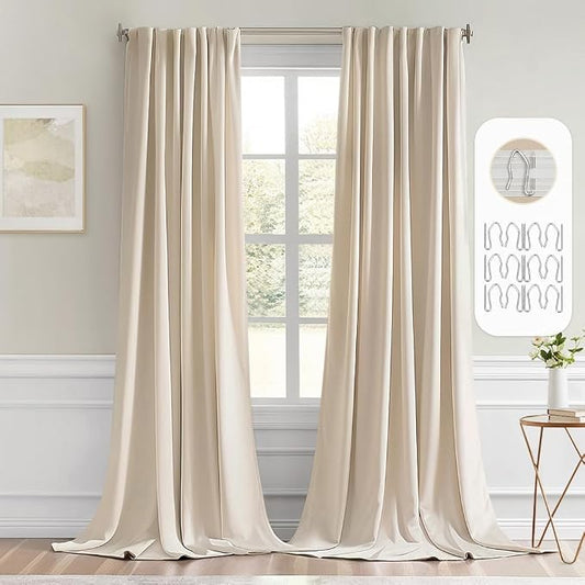 MIULEE Back Tab Cream Beige Curtains 120 Inch Long 2 Panels Set by MIULEE