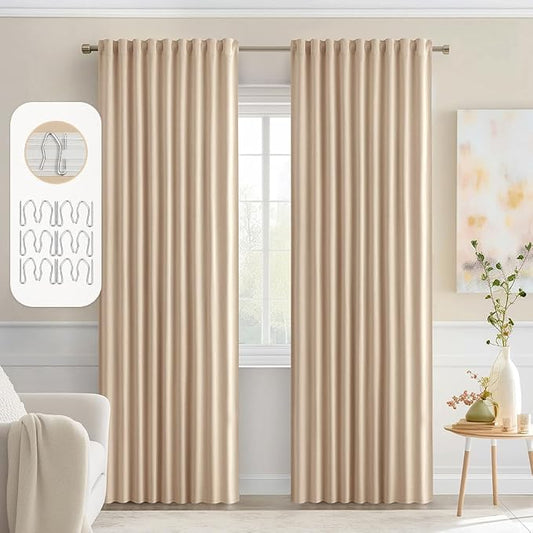 MIULEE Beige Back Tab Blackout Curtains 72 Inch Length 2 Panels Set by MIULEE