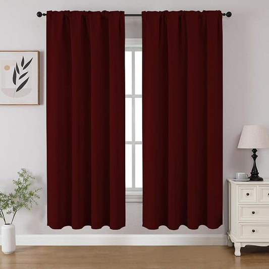 CUCRAF Burgundy Red Blackout Curtains 63 inch Length 2 Panels Set, Rod Pocket by CUCRAF