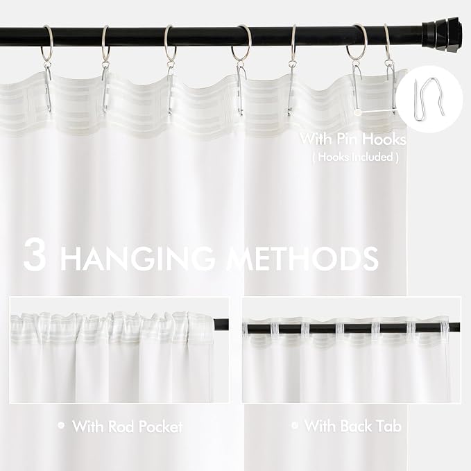MIULEE Pure White Back Tab Light Blocking Curtains 63 Inch Length 2 Panels Set - Image 3