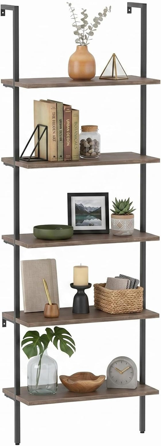 aboxoo Ladder Shelf Open Bookshelf 5-tier Wood Wall-mounted Bookcase Storage by aboxoo