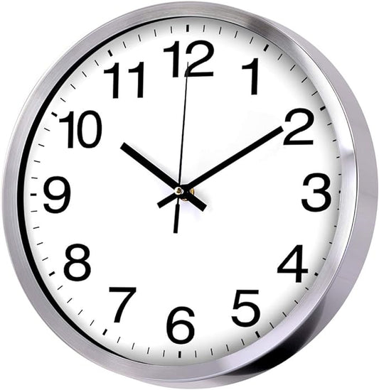 SIN&MI Wall Clock Metal Frame Glass Cover Non-Ticking Number Quartz Wall Clock by SINMI