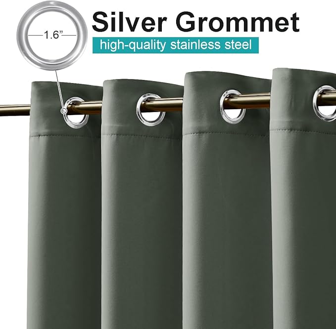 NICETOWN 2 Panels Long Outdoor Curtains for Patio Waterproof, Energy Saving Thermal Insulated Rustproof Grommet Sunlight Blocking Privacy Protect for Pool/Porch, W52 x L108, Greyish Green