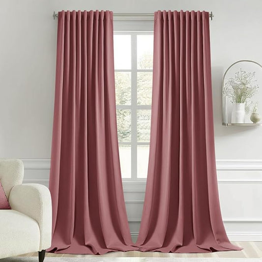 MIULEE Dusty Rose Back Tab Blackout Curtains 102 Inch Long 2 Panels Set by MIULEE