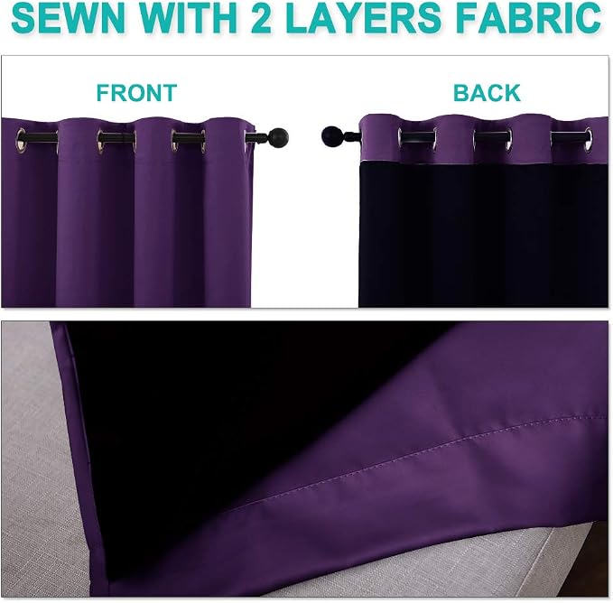 NICETOWN Royal Purple Full Shade Curtain Panels, Pair of Thermal Insulated & - Image 5