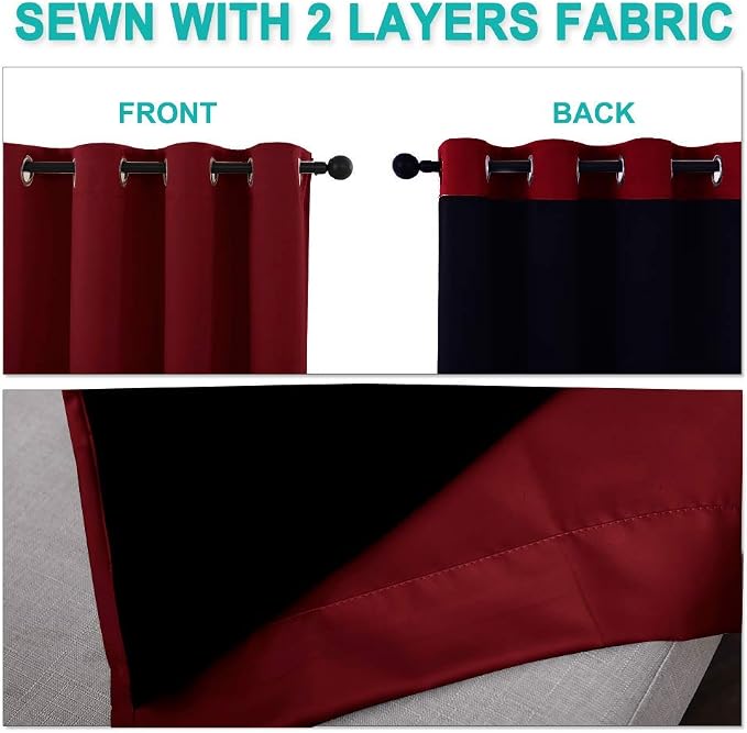 NICETOWN 100% Blackout Curtains 54 inches Long, Burgundy Red, 1 Pair, 42 inches - Image 5
