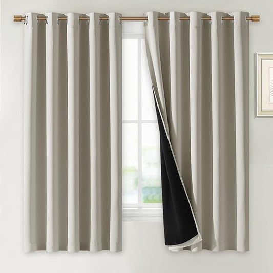 NICETOWN Natural 100% Blackout Lined Curtains, 2 Thick Layers Completely by NICETOWN