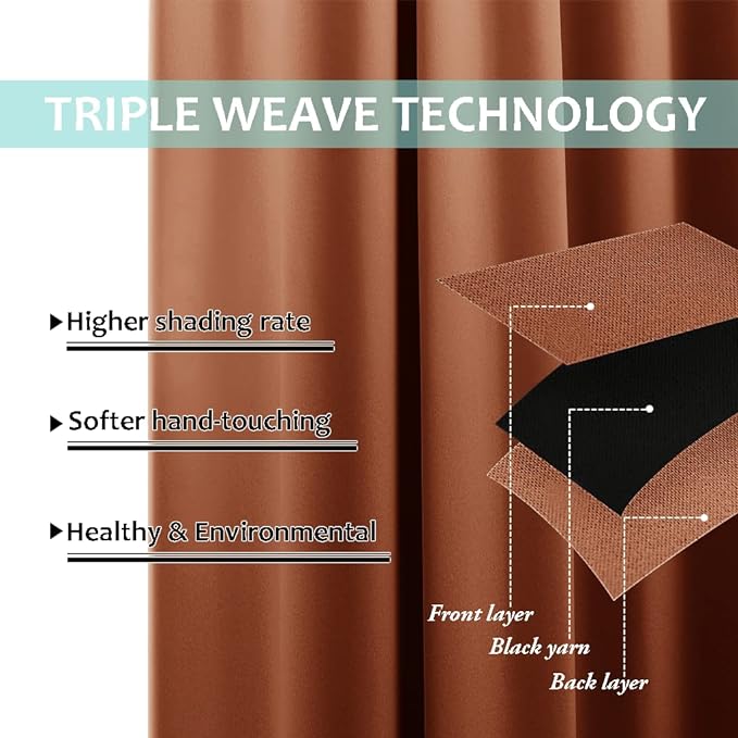 NICETOWN Full Shade Curtain Panels, Burnt Orange, Pair of Thermal Insulated & - Image 6