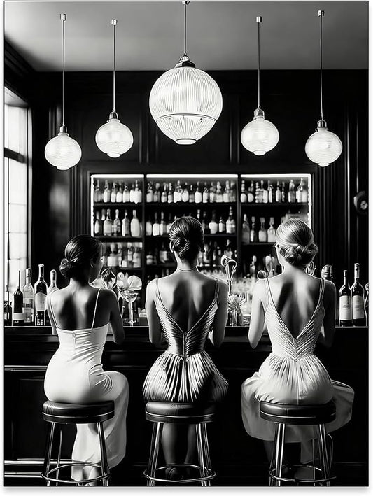 Vintage Black and White Canvas Wall Art Trendy Women Drink Cocktail Posters by FuSatisYilife