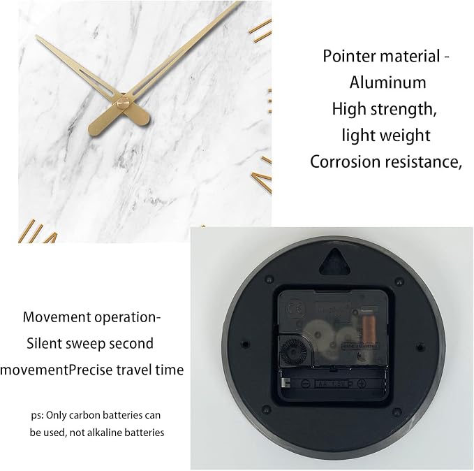 Large White Marble Wall Clocks Battery Operated 20 Inch Modern Analog Glass - Image 8