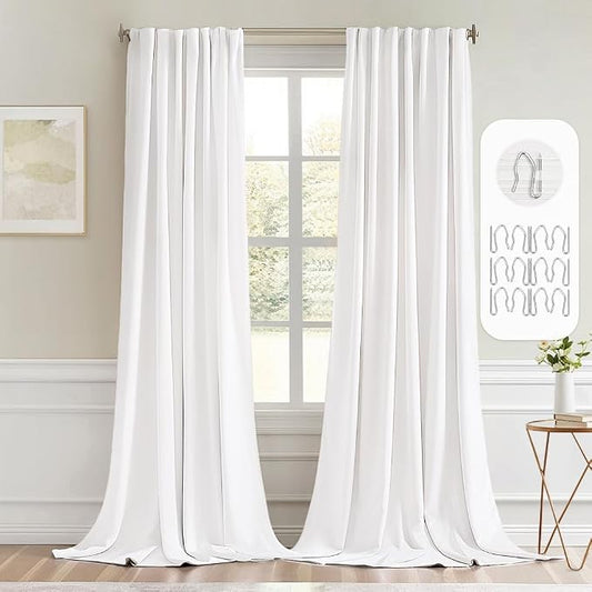 MIULEE Pure White Back Tab Blackout Curtain 96 Inch Long 2 Panels Set by MIULEE