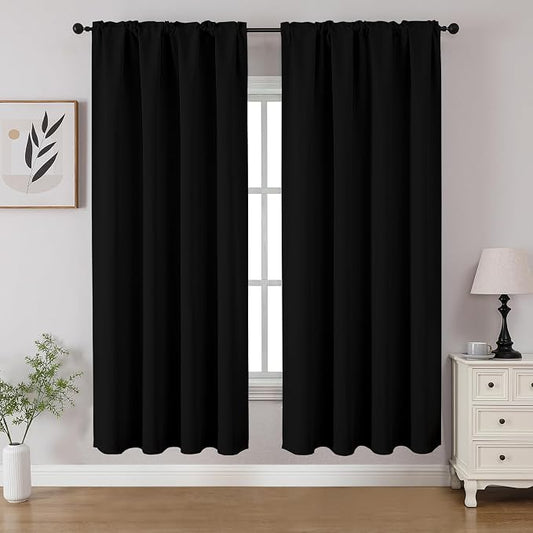 CUCRAF Black Blackout Curtains 63 inch Length 2 Panels Set, Rod Pocket Room by CUCRAF