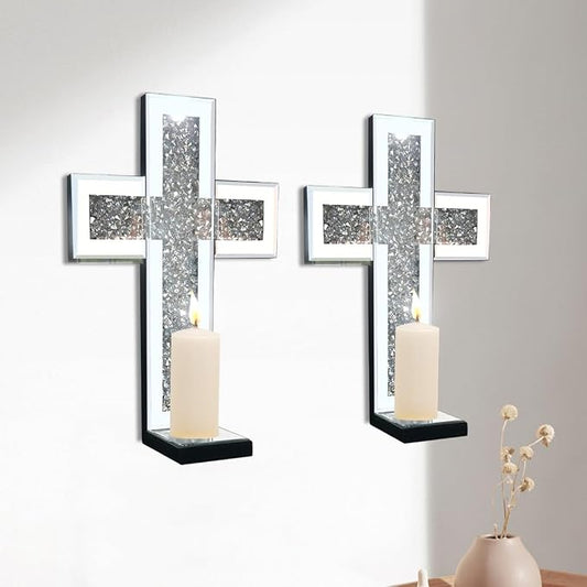 Aeveco Crystal Crush Diamond Mirrored Candle Sconces, Wall Decoration by Aeveco