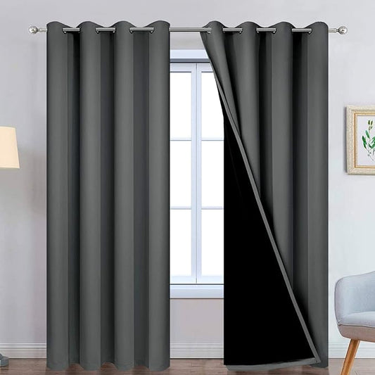 Yakamok 100% Dark Gray Blackout Window Curtain Panels Full Light Blocking Drapes by Yakamok