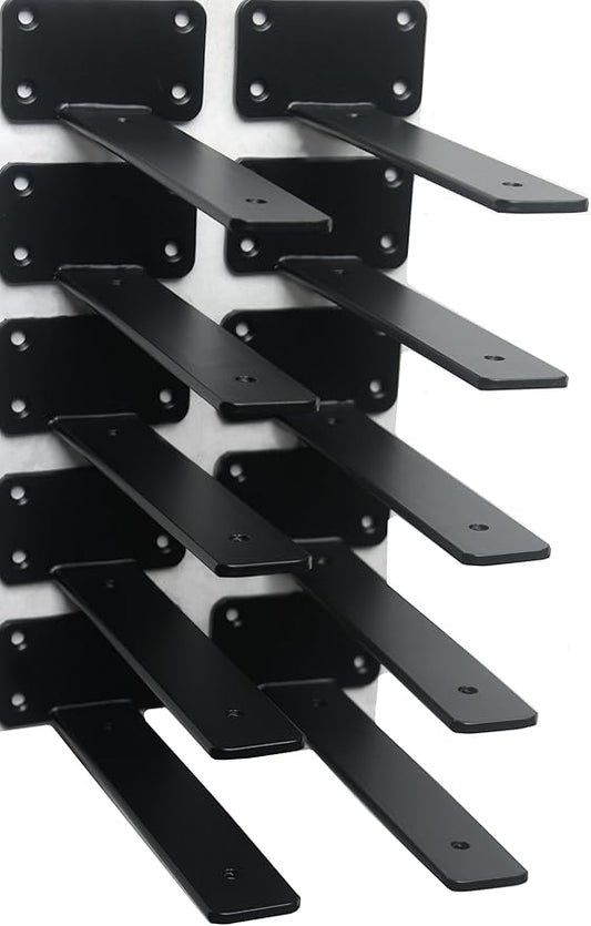 10 Pack - 8 inch Black Hidden L Shelf Bracket Iron Floating Shelf Brackets by MHMYDZ