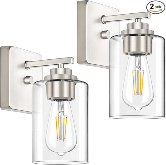 Set of 2 Wall Sconces for Bathroom, Brushed Nickel Vanity Light Fixtures by WelcometoVerRon