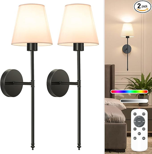NIORSUN Battery Operated Wall Sconce Set of 2, 10 Colors Wireless Wall Lamps by NIORSUN