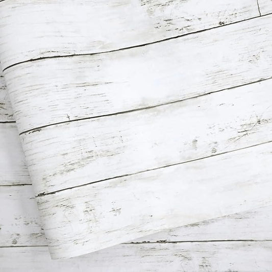 Abyssaly White Gray Wood Paper 35.4 in X 196 in Self-Adhesive Removable Peel by Abyssaly