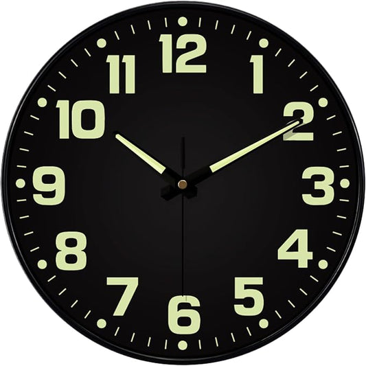 Glow in The Dark Wall Clock, Large Easy Read Numbers Tempered Glass Night Light by MABPEDO