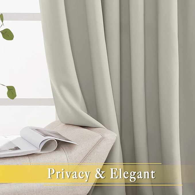 NICETOWN Room Darkening Short Curtain 54 inches Long for Living Room, Grommet Sound Reducing Thermal Insulated Curtains for Bedroom Nursery Window, 46W x 54L, 1 Piece, Natural