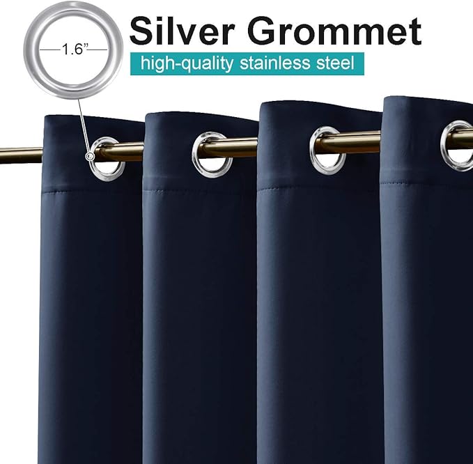NICETOWN Outdoor Curtain for Patio Waterproof Extra Wide 100", Blackout Vertical Blinds Thermal Insulated Stainless Steer Grommet Indoor Outdoor Divider for Public Space, Navy Blue, 1 Piece, 84" L