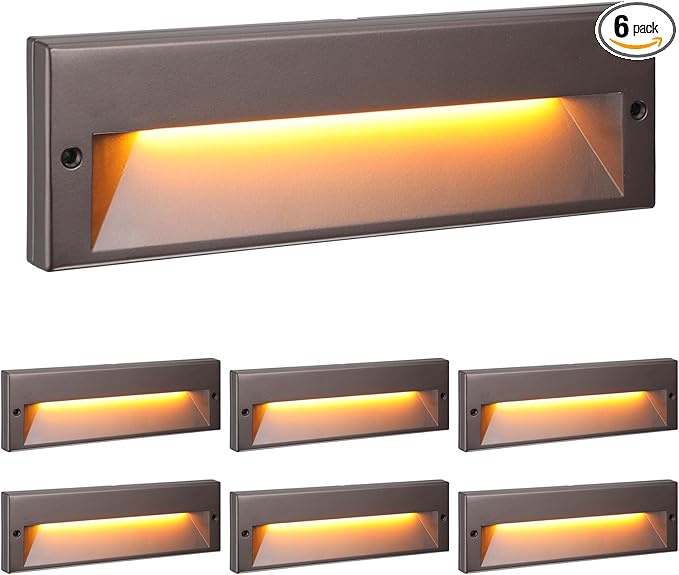 LEONLITE 10.6 Inch 5CCT LED Low Voltage Step Lights, 12–24V AC/DC 6W Surface Mount Ultra-Slim Landscape Stair Lights, IP65 Aluminum Outdoor Lighting for Decks, Hardscapes, Oil Rubbed Bronze, Pack of 6
