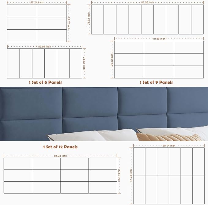 IFNOW Wall Mounted Upholstered Headboard King, 3D Peel and Stick Soundproof - Image 6