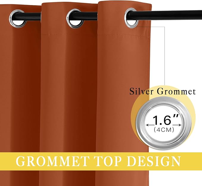 NICETOWN Blackout Window Curtain 90 inch Length - Room Darkening Thermal Insulated Grommet Large Window Treatment Light Blocking for Bedroom/Doorway (Burnt Orange, 1 Panel, W52 x L90)